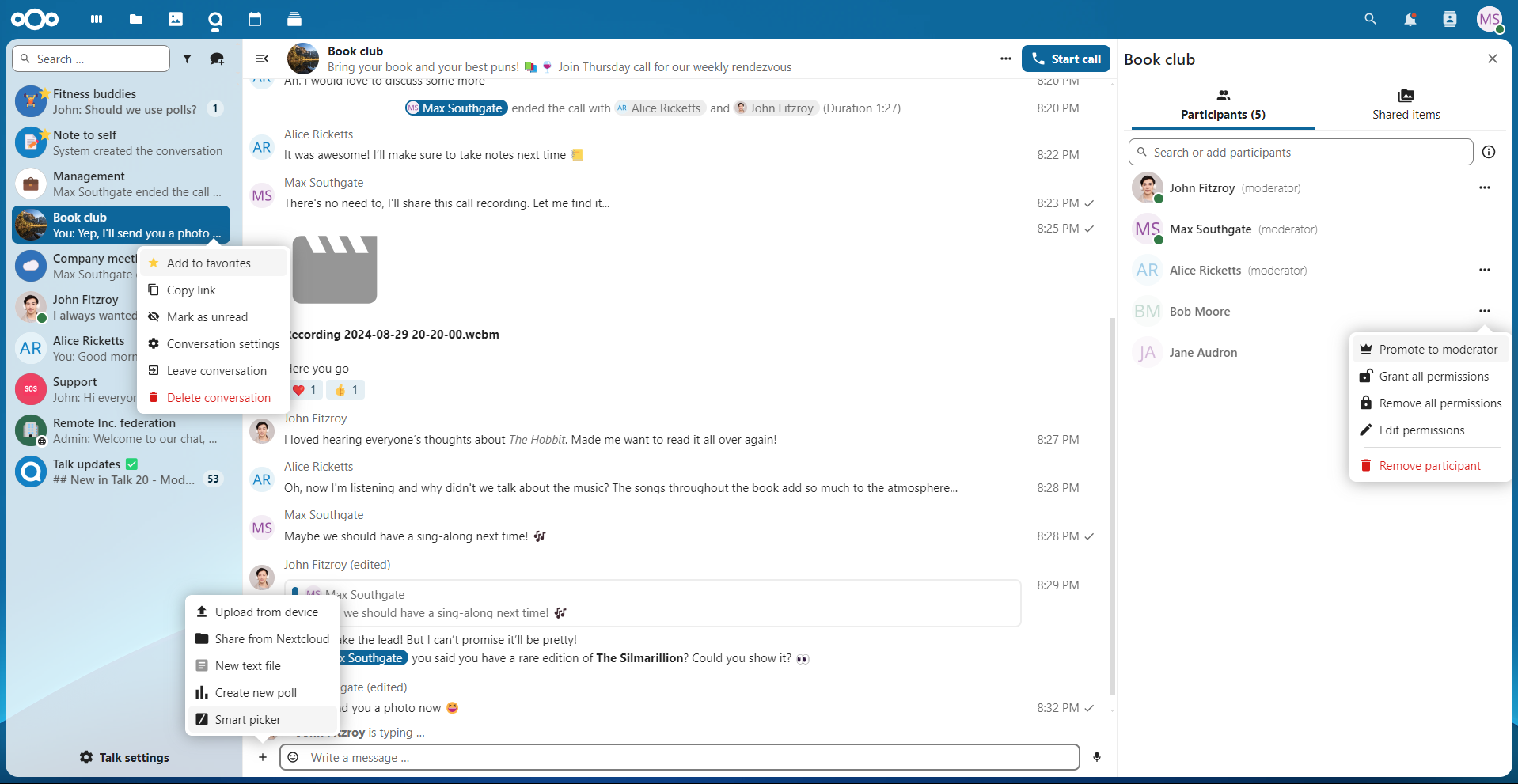 Screenshot of the chat in Nextcloud Talk